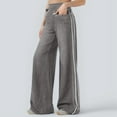 thumbnail image 2 of WTOBBY Women's Versatile High Street Retro Washed Blue Jeans with Side Stripes for a Fashionable and Casual Look in Daily Wear,Gray XL, 2 of 4