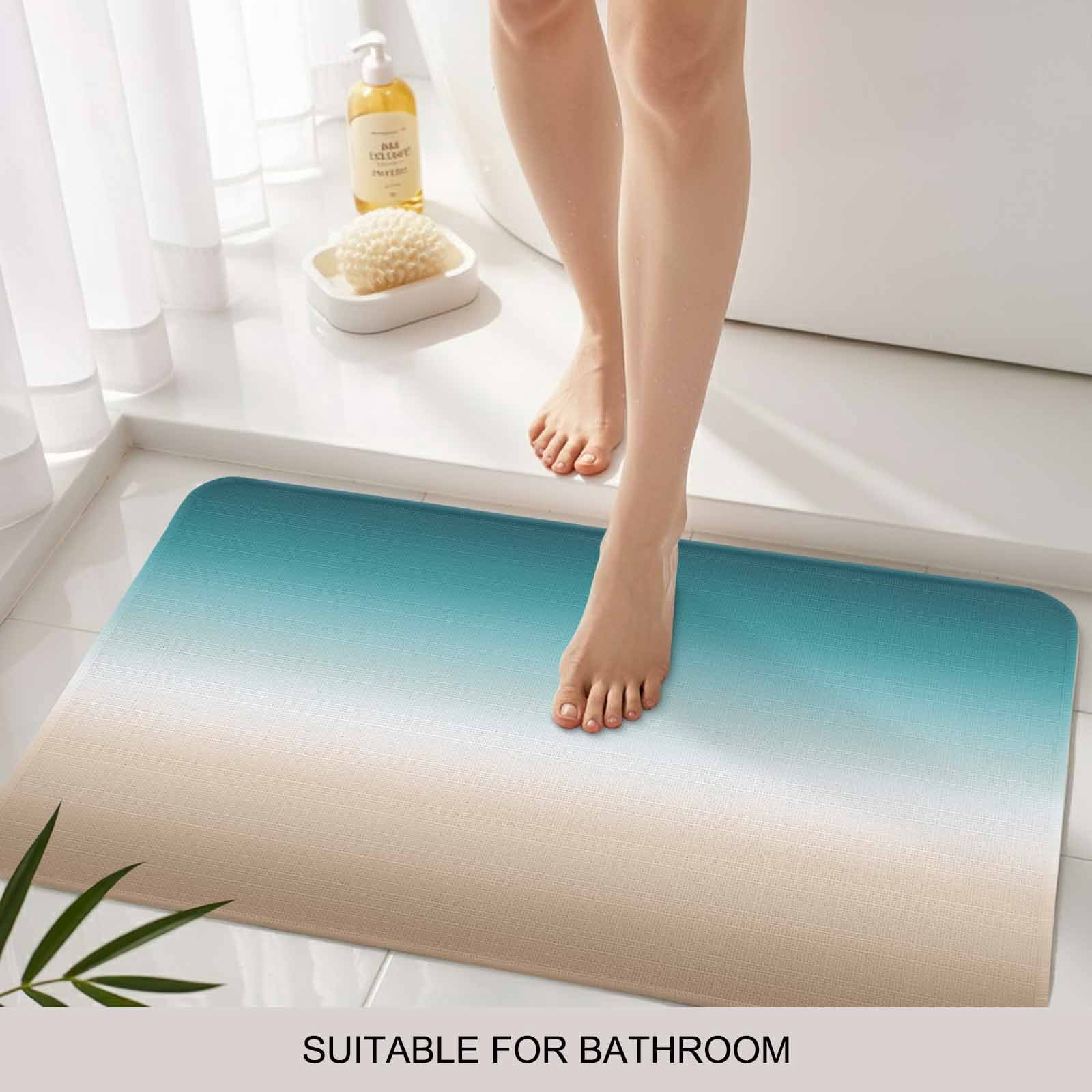 Teal Beige Ombre Cream Doormat Outdoor Entrance 24"x36", Modern Turquoise Abstract Art Aesthetics Absorb Moisture Dirt Door Mats, Non-Slip Rubber Backing Floor Mats Indoor, Low-Profile Front Rugs