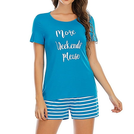

Newway Womens Pajama Two Piece Sleepwear Pj Set Striped Print Sleep Shirt with Shorts Nightwear House Loungewear S-XXL
