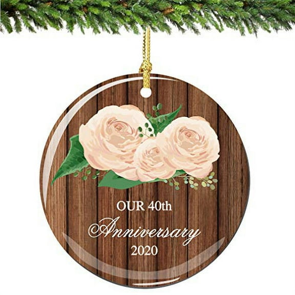 Our 40th Anniversary Christmas Ornament 2023 Rose Porcelain Ornament Husband Wife Rustic Wood and Roses