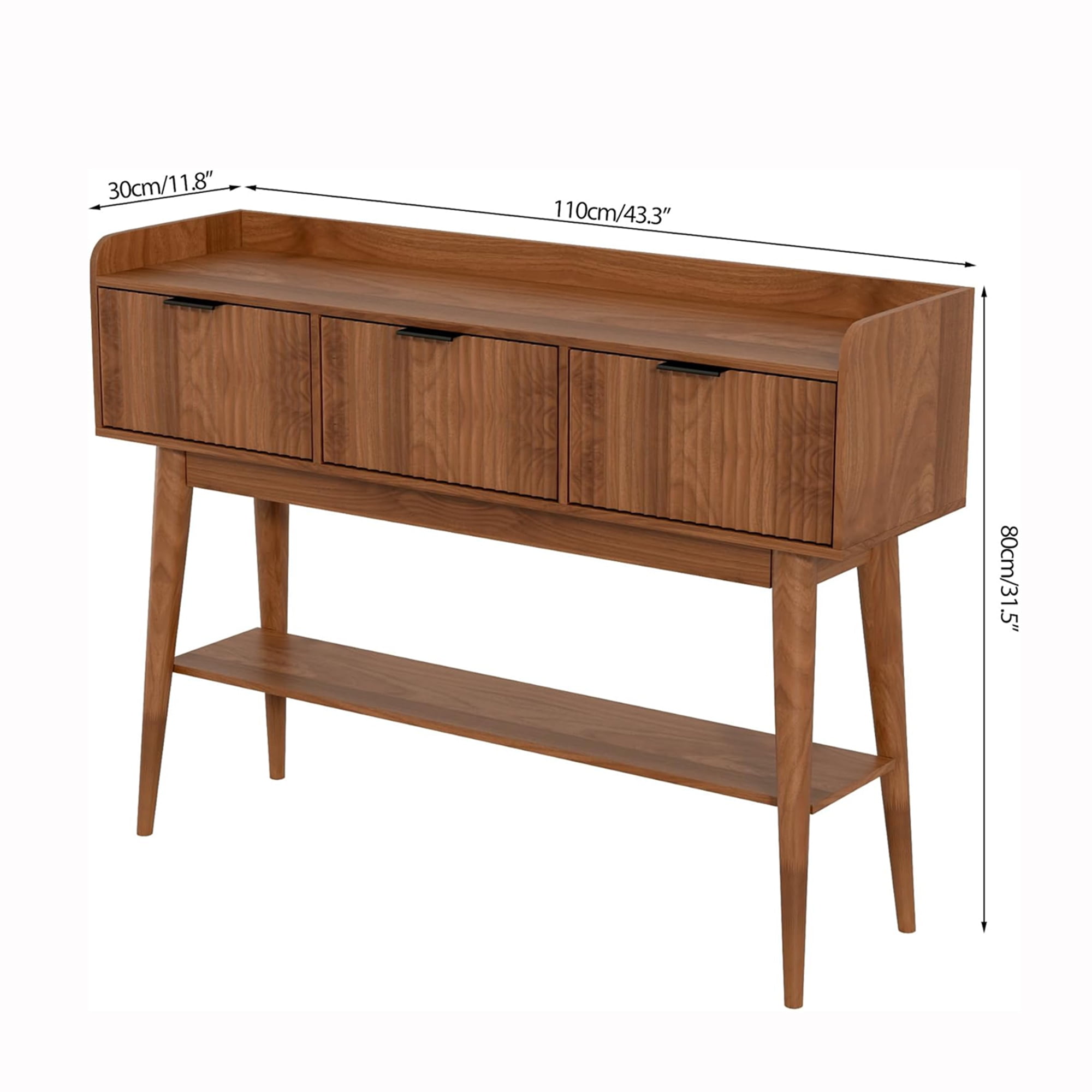 Console Table with Drawers, Narrow Entryway Table with Storage Shelves, Accent Sofa Table for Living Room, Hallway, Walnut