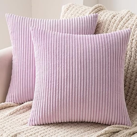Eryueer Set of 2 Striped Corduroy Square Throw Pillow Case Soft Cushion Covers Sham Home for Sofa Couch/Bedroom Decorative Fluffy Large Pillowcases 16x16 Inch 40x40cm Violet