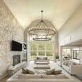 thumbnail image 2 of Magic Home 54-Lights Wagon Wheel Chandelier,2 Tier Extra Large Farmhouse Chandelier Light Fixture,Round Rustic Lighting,Black frame + Glod lamp head, 2 of 8