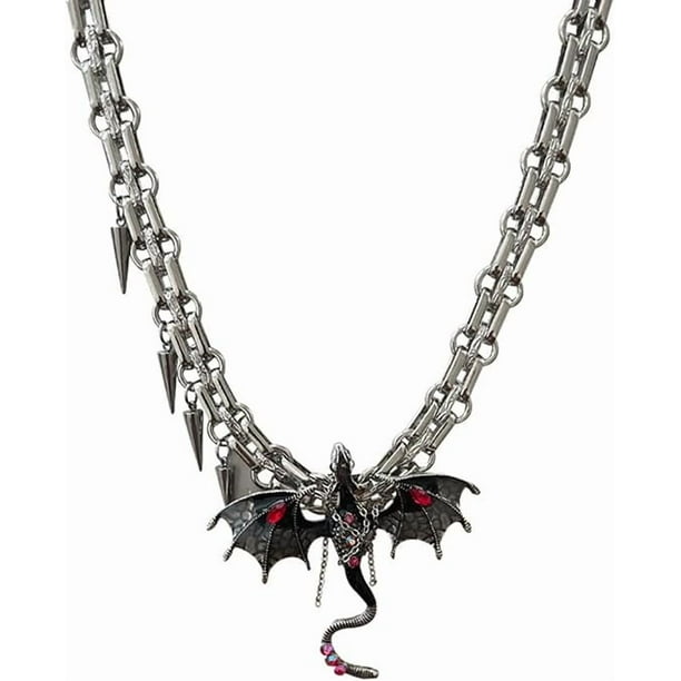Imprisoned Flying Dragon Necklace Sword Pendant Gothic Dragon Jewelry Cross Necklace Fantasy Jewelry for Men & Women