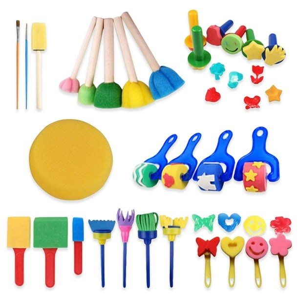 Inteprter 30 piezas de pinceles de esponja de pintura, dibujo para colorear, rodillo de pintura educativo, juguetes artesanales, juguete de cognición para pinturas