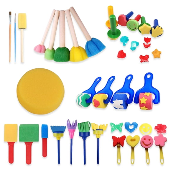Inteprter 30 piezas de pinceles de esponja de pintura, dibujo para colorear, rodillo de pintura educativo, juguetes artesanales, juguete de cognición para pinturas