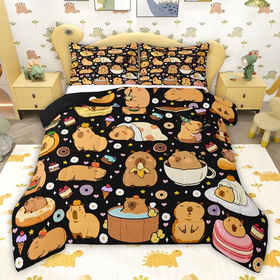 jejeloiu Kawaii Capybara Twin Comforter Sets,Cartoon Capybara Lover Bedding Set For Boys Kids Reversible 2pcs