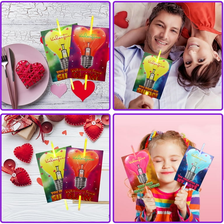 24 Pack Valentine's Day Cards With Glow Lizards - Classroom Exchange Gifts For Kids Party