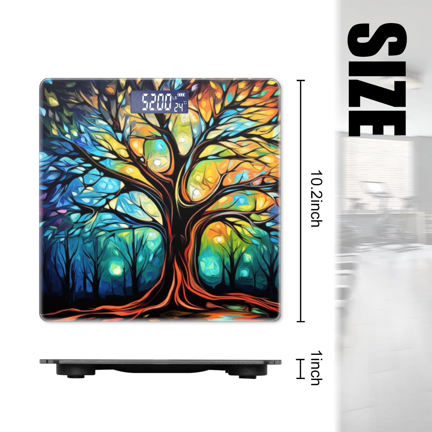 High Precision Body Weight Scale Smart Bathroom Scales with Large LCD Display(400lbs),Decorative for Bedroom-Colorful Tree With Many Branches And Leaves In The Forest At Night