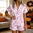 thumbnail image 2 of CONZONE Halloween Pajamas for Women Set Short Sleeve Lace Up Graphic Tops Shorts Pjs 2 Piece Spooky Season Sleepwear, 2 of 4