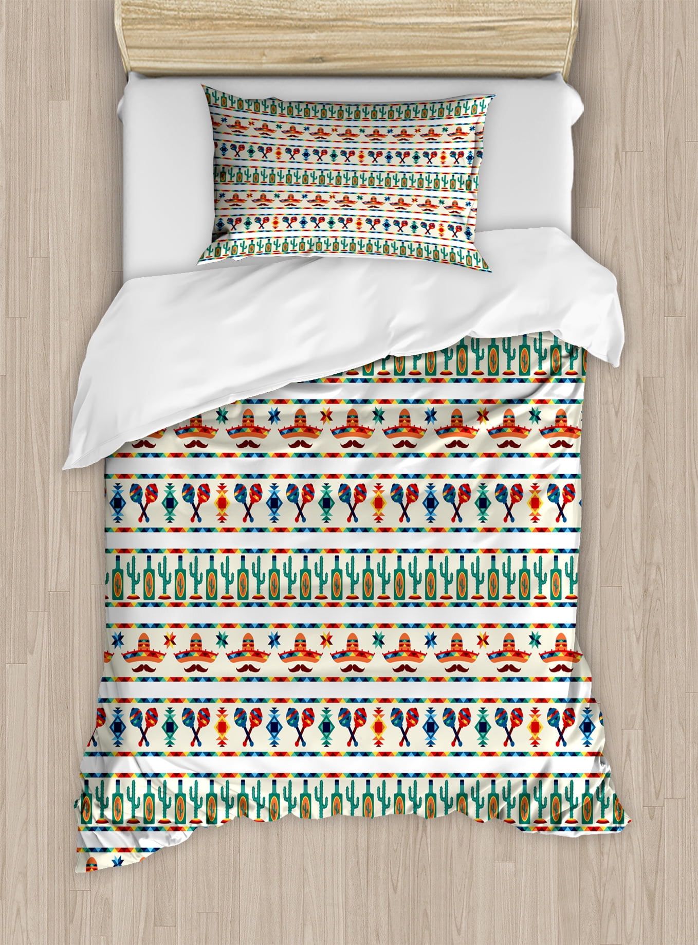 Mexican Duvet Cover Set, Latin American Cultural Native Borders