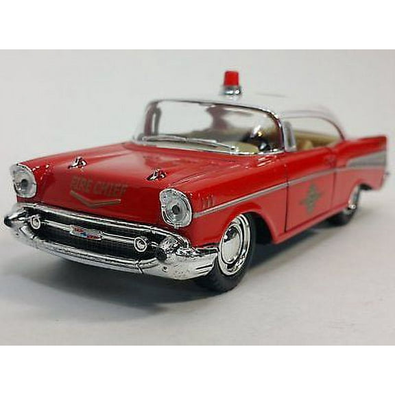 5" Kinsmart 1957 Chevrolet Bel Air Fire Chief 1:40 Diecast Model Toy Car Chevy