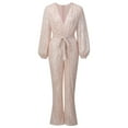 thumbnail image 4 of Lisingtool Jumpsuits for Women Women's Fashion Casual V Neck Long Sleeve Sequin Jumpsuit Wide Leg Pants Jumpsuit Pants for Women Pink, 4 of 9
