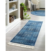 Rugs.com Kennedy Collection Rug – 2' x 8' Runner Blue Medium Rug Perfect For Living Rooms, Large Dining Rooms, Open Floorplans