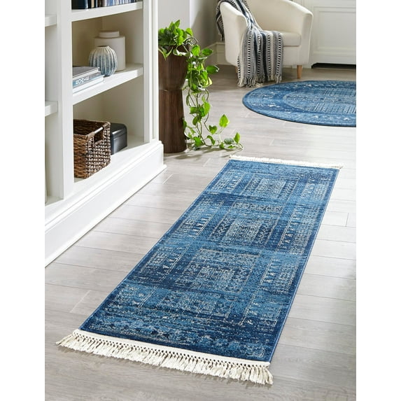 Rugs.com Kennedy Collection Rug – 2' x 8' Runner Blue Medium Rug Perfect For Living Rooms, Large Dining Rooms, Open Floorplans