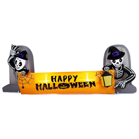 9.6FT Large Halloween Inflatable Decorations Skeleton Tombstone Banner, Outdoor Decorations Blow Up Yard Decor with Built-in LEDs for Halloween Holiday Party Outdoor Garden Yard Lawn Decor