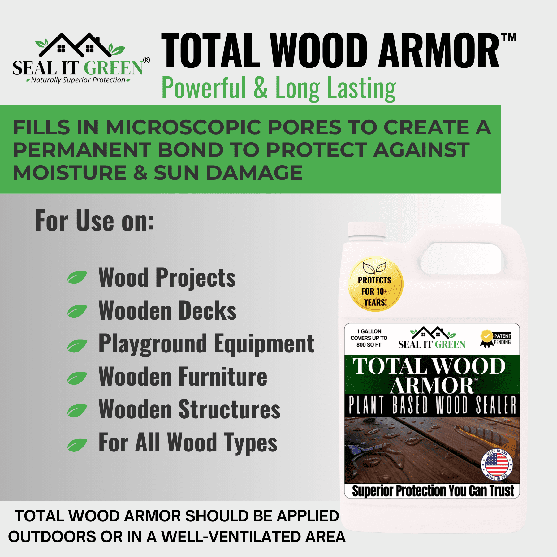 Seal it Green Deck Armor Total Wood Protection Plant Based Clear Wood Sealer Waterproof for Decks Docks Fences Furniture 1 Gallon
