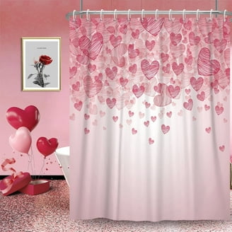 Maxpeuvon Valentine's Shower Curtain Romantic Love Heart Tree Shower Curtain Pink Bathroom Decor Happy Valentine's Day Red Shower Curtain Set With Hooks 72x72 Inch Waterproof Durable