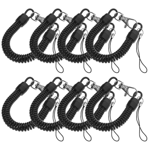 BESTOYARD 8Pcs Spring Coil Key Ring Retractable Anti Lost Keychain Black Pvc for Keys Bag Phone