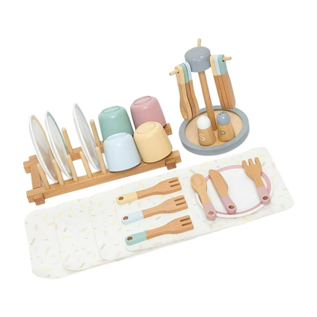 Platos de juguete de madera, platos Montessori, vajilla, platos de juego para niños, regalo de cumpleaños, niños de 3, 4, 5 y 6 años