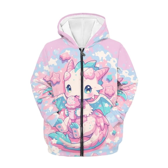 chaqlin Cartoon Dragon Zip up Hoodies for Girls 11-13 Cute Long Sleeve Sweatshirts Kids Full Zip Hooded Jacket Kids Sweater Top with Kangaroo Pocket
