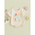 thumbnail image 3 of Gureui Baby Girls Romper, Short Sleeve Crew Neck Letters Flower Print Infant Bodysuit Summer Clothes, 3 of 10