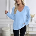 thumbnail image 2 of Chandails Légers pour Femmes, Chandails Légers à Col en V Tricotés Unis à la Mode, 2 of 8