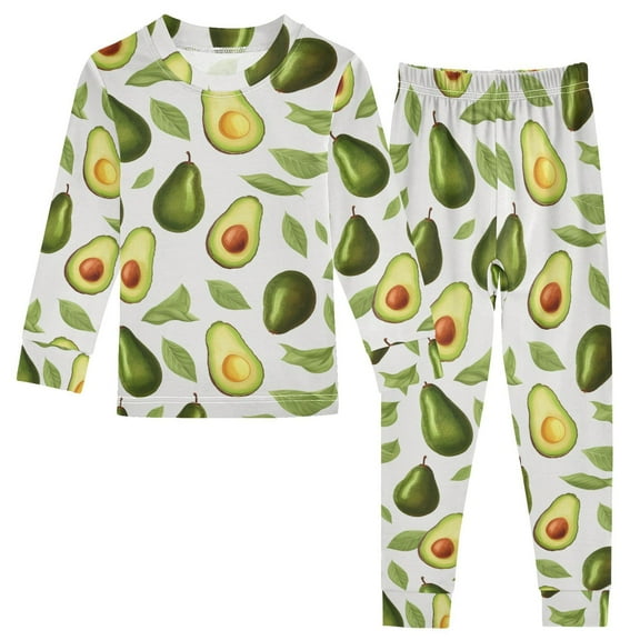 joogoo Avocado Fruits 2 Piece Long Sleeve Tee and Pants Cotton Pajama Set 5Y