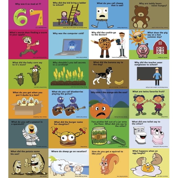 Lunchbox Jokes for Kids - 26 Cute Funny Joke Note Cards for Boys & Girls - Blank on Back - 5"x3.75"