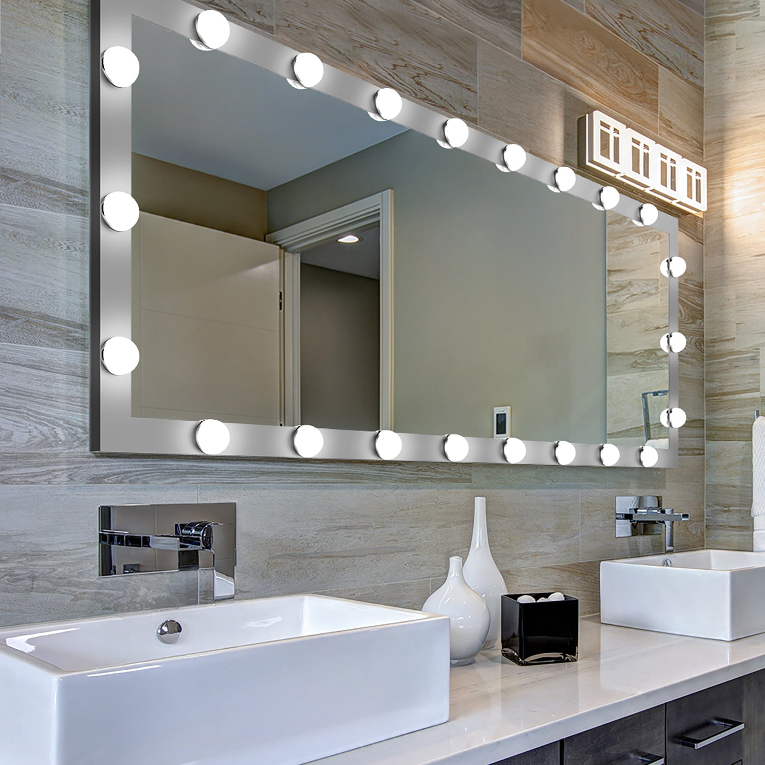 Resenkos LED Against Wall Full Length Mirror with Vanity Lights for Body Dressing, Bedroom Hanging Standing Mirror with Silver Aluminum Alloy Frame Resenkos LED Against Wall Full Length Mirror with Vanity Lights for Body Dressing, Bedroom Hanging Standing Mirror with Silver Aluminum Alloy Frame