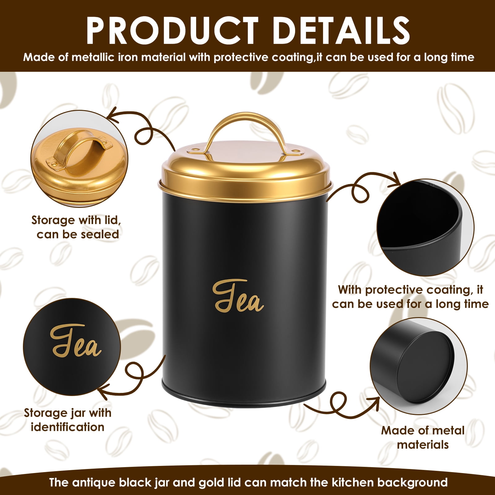 3 Pcs Tea Coffee Sugar Cannister Set Food Storage Containers Set Labelled Storage Tins Containers with Airtight Lids Canisters for Kitchen Accessories & Essentials Rustic Vintage Canisters