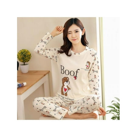 

Deals on Gift for Holiday!Women s Cartoon Print Long Sleeves Autumn Winter Pajama Sets Sweet Loose Sleepwear