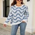 thumbnail image 3 of Wave Jacquard Contrast Color Pullovers for Women in Loose Knit, 3 of 8