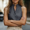 thumbnail image 5 of Women's Sleeveless Stand Collar Vest, Solid Color Sexy and Chic Casual Top, Breathable Tank for Everyday Leisure and Layering-Dark Gray, 5 of 8