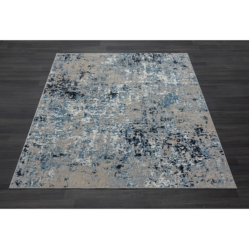 LR Home Han 5' x 7' Blue/Beige Abstract Machine Washable Indoor Area Rug