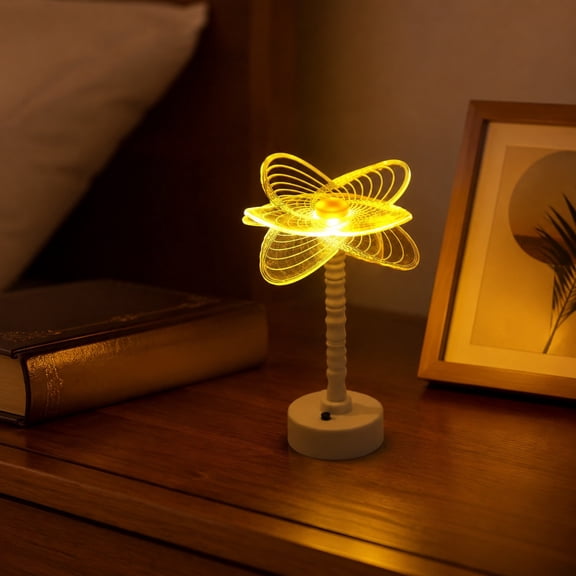 LED Night Light Acrylic Gift Ambient Light, Table Lamp Bedroom Bedside Decor Light, Warm Yellow Flower Shaped Desk Lamp Mini Portable Nightstand Lamp