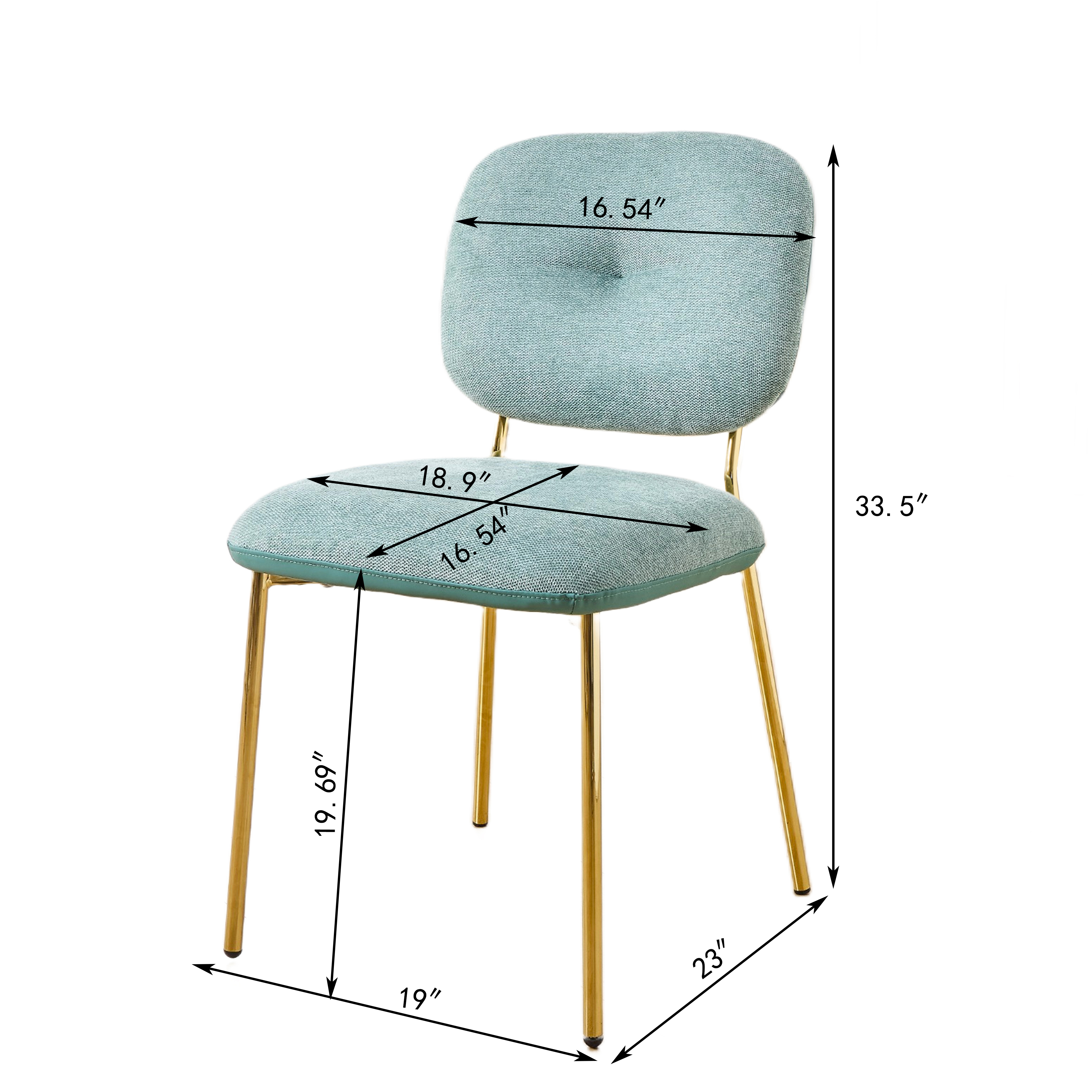 Euroco Upholstered Dining Chairs Set of 2, Upholstered Kitchen Chairs with Backrest and Metal Legs, Modern Accent Chairs for Dining Room,Green