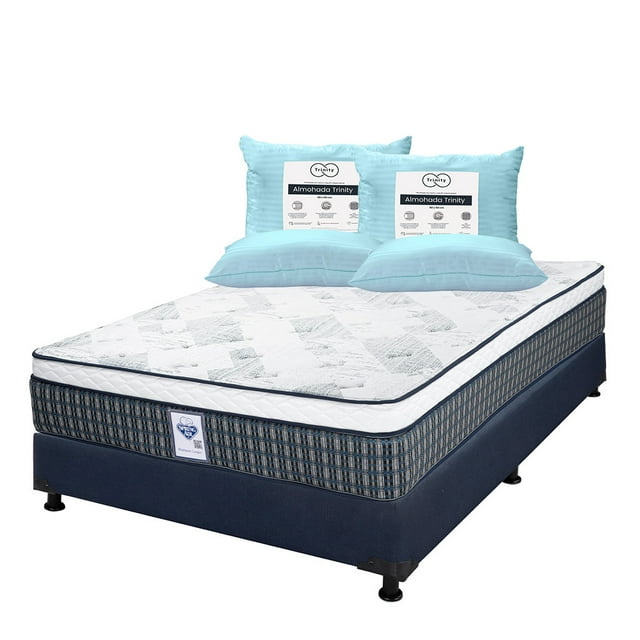 Colchón Queen Size Cardona Spring Air + Box + Almohada Trinity 2