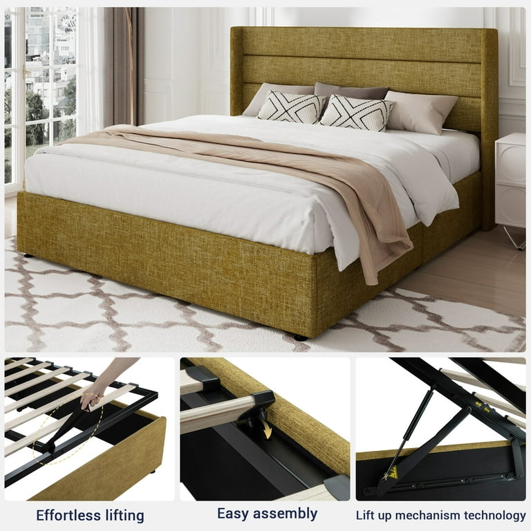 Allewie Modern Solid Fabric Full Size Bed Frame with Lift Up