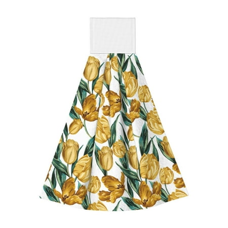 

Jgfou Yellow Tulips Print Coral Fleece Microfiber Hanging Hand Towel Soft Premium Dishcloths Multi-Purpose Dust and Stain Removal Cleaning Supplies