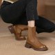 thumbnail image 4 of NECHOLOGY Botas Mujer Adulto Femenino Zapatos Botines de mujer Botines de mujer Moda de otoño e invierno Estilo británico retro Cómodo Punta redonda Tacón cuadrado Tacón grueso (Brown, 8), 4 of 7