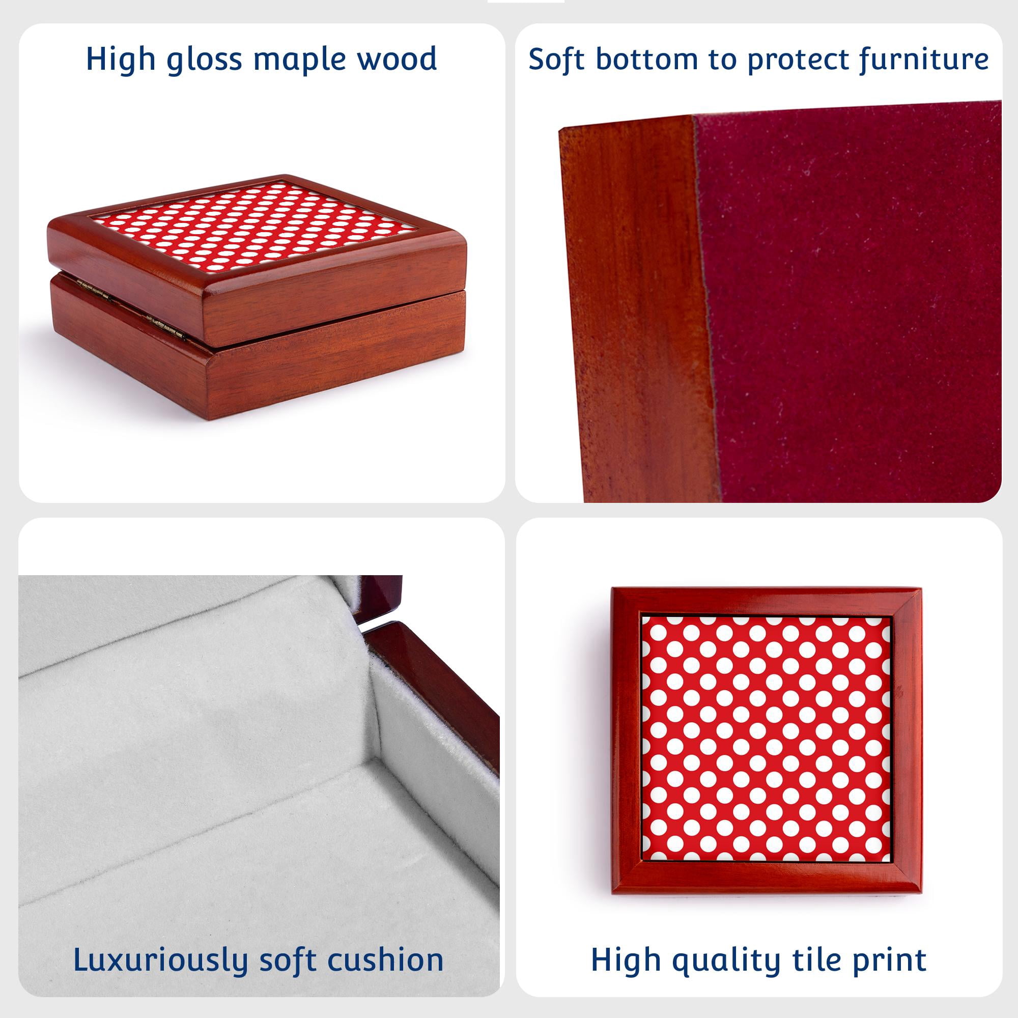 3dRose, Large White Polka Dots On A Red Background, Jewelry Box 5.5x5.5 inch with 4 inch tile