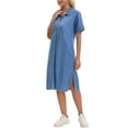 thumbnail image 2 of INSPIRE CHIC Women's Denim Shirt Dress Short Sleeve Button Down Casual Midi Dress Sky Blue M, 2 of 6