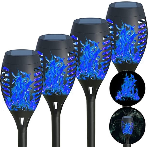 Juego de 4 luces solares para exterior, luces solares de pared para decoración de jardín, luces solares impermeables para exterior, mini antorchas decorativas para jardín, patio, encendido/apagado