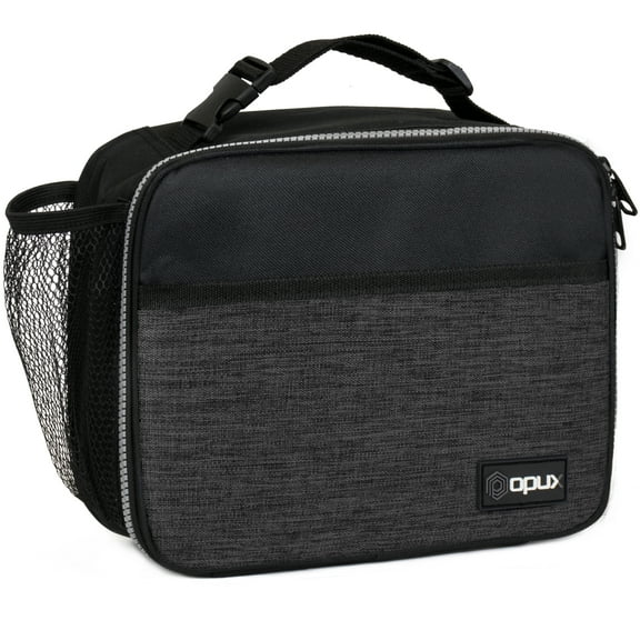 OPUX Insulated Lunch Bag Kids, Lunch Box for School Boy Girl, Leakproof Small Reusable Compact Soft Mini Cooler Bag, Toddler Small Lunch Boxes Kit Pail with Front Side Pockets (Charcoal)
