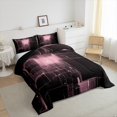 thumbnail image 2 of Geometric Abstract Bedding 3D Modern Glowing Square Plaid Comforter Set Pink Room Decor for Teen Girls, Neon Light Gradient Grid Bedding Comforter Sets Full 3Pcs, Poppy Plaid Pink, 2 of 5
