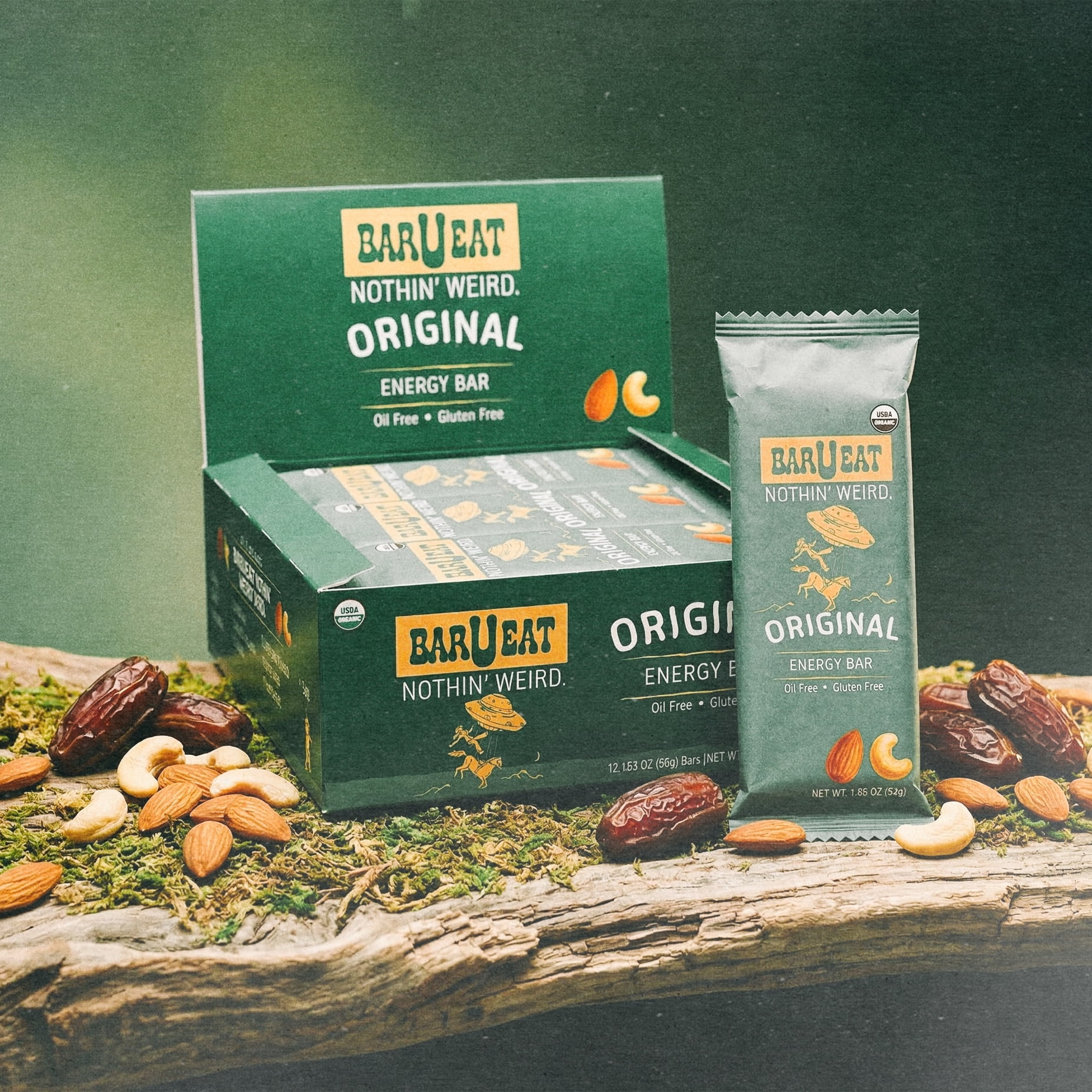 BAR-U-EAT Gluten-Free, Organic, Soft & Chewy Energy Bar. Whole Food Ingredients | Compostable Packaging | No Artificial Sugar Healthy Snack (Original 12 Pack)
