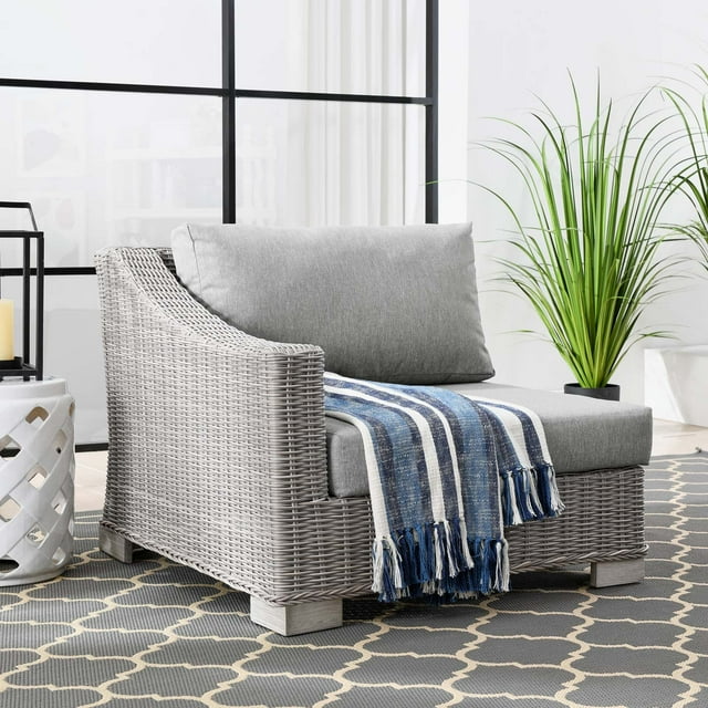 Modway Conway Outdoor Patio Wicker Rattan Left-Arm Chair in Light Gray Gray