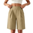 thumbnail image 2 of Binmer Women’s Elastic High Waist Pleated Bermuda Shorts with Pockets,Casual Loose Fit Summer Shorts Khaki,Women's Plus XL, 2 of 7