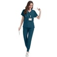 thumbnail image 4 of Niaahinn Women's Scrubs Set - V-Neck Top & Drawstring Jogger Scrub Pant for Nursing Uniforms, 9 colors, 4 of 8